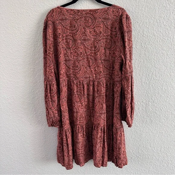 Lucky Brand Paisley Boho Babydoll Dress Small Long Sleeve Tiered - Picture 6 of 11